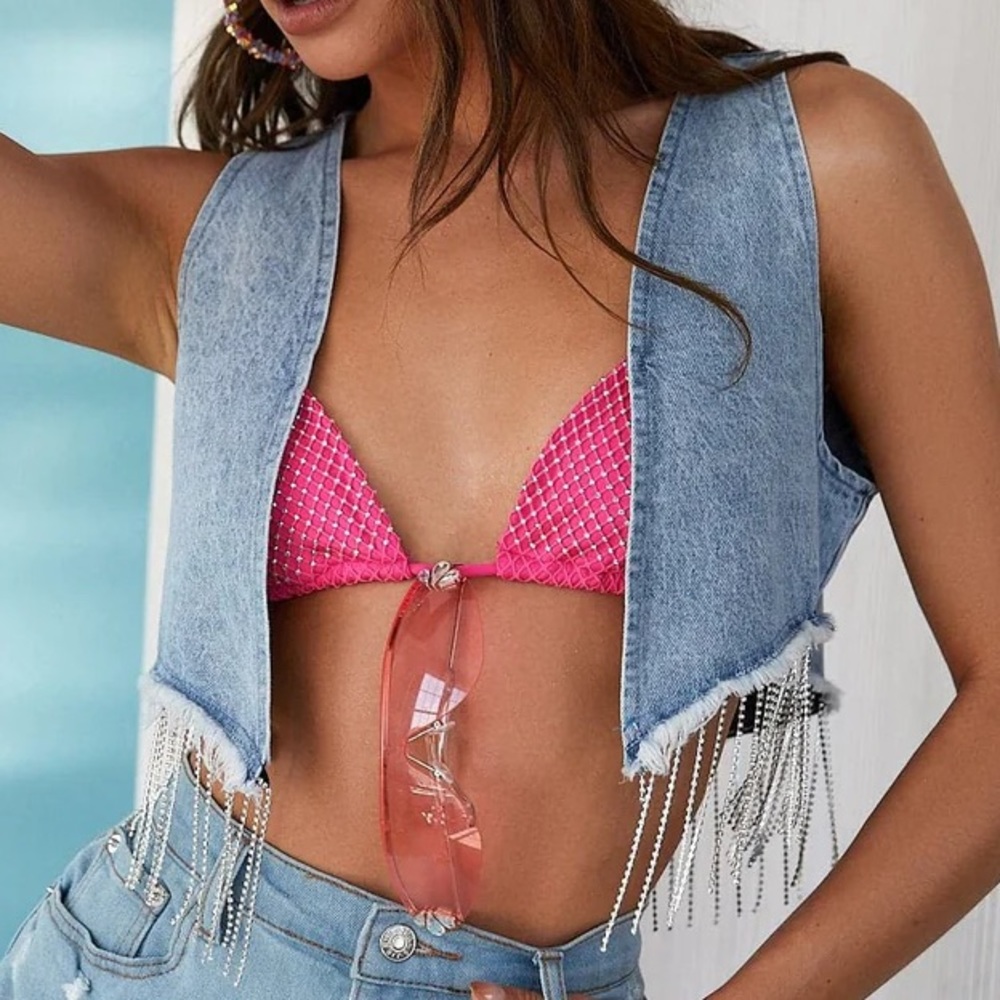 Brand new Way Out West Denim Diamanté Vest from Showpo